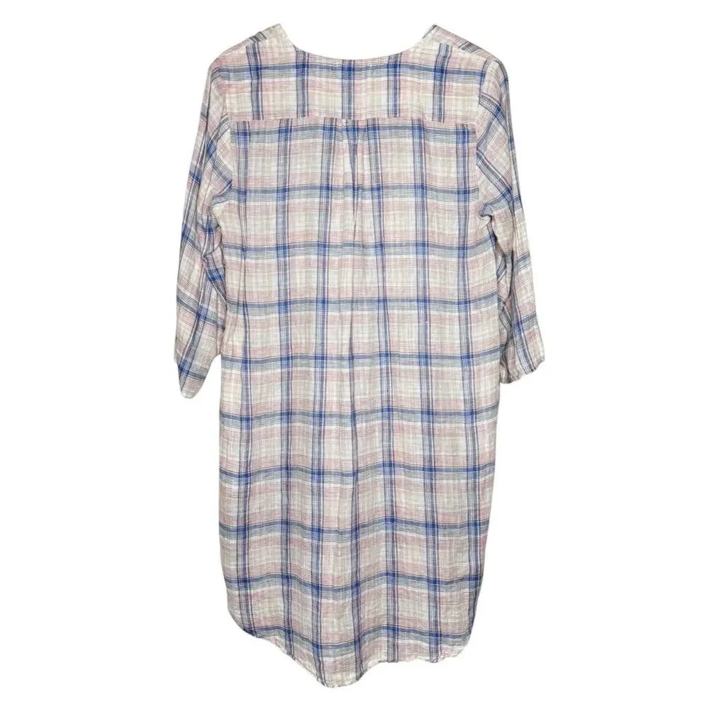 CP Shades Pastel Plaid Linen Split Neck Long Tunic Top Size XS - Picture 7 of 9